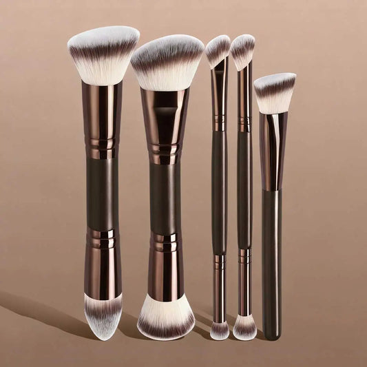 4/5Pcs Professional Facial Makeup Tools Set,With Facial Double-Ended Makeup Brush Set,Bevel&Taper Foundation Brush Contour Brush