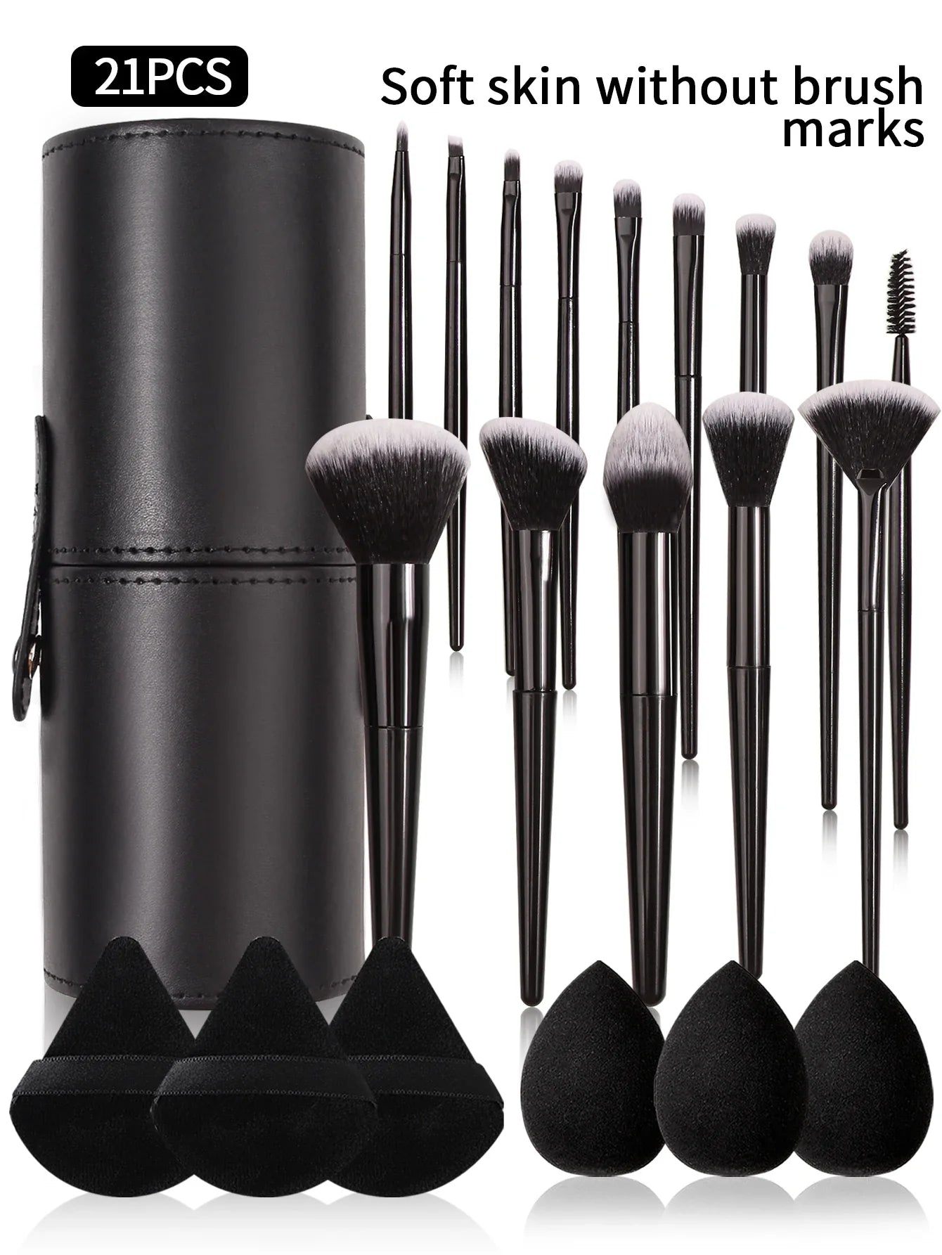 3~21pcs Fashion Makeup Brsuh Set Soft Hair Cosmetic Brushes With Makeup Brush Holder Beauty Egg And Powder Puff